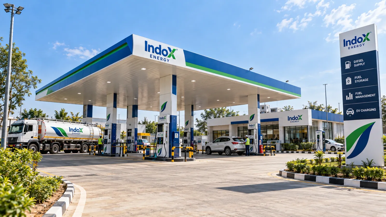 IndoX Energy fuel bowser and storage tanks at an industrial site